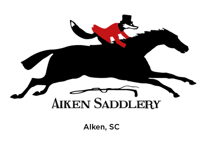 Logo of Aiken Saddlery with a horse and jockey silhouette on a white background