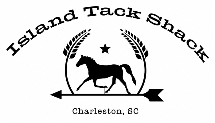 Logo of Island Tack Shack with a horse silhouette and text on a white background